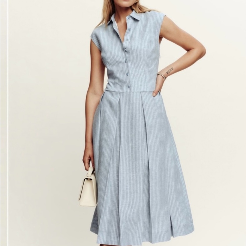 NWT Reformation Prim Linen Midi Dress - Blue Stripes